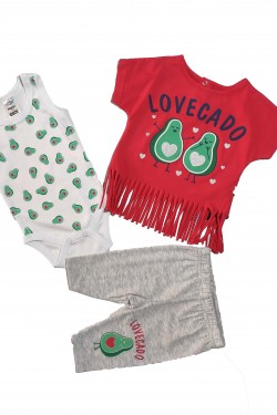 Avakado Baskılı Üçlü Takım
