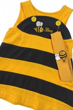 Arı Desenli Bandanalı Elbise Arı Desenli Bandanalı Elbise