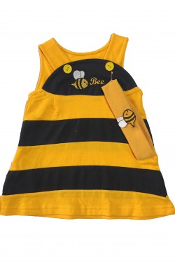 Arı Desenli Bandanalı Elbise