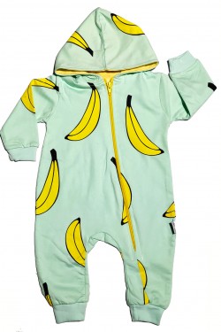 Kapuşonlu Muz Baskılı Tulum