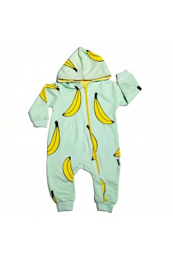 Kapuşonlu Muz Baskılı Tulum