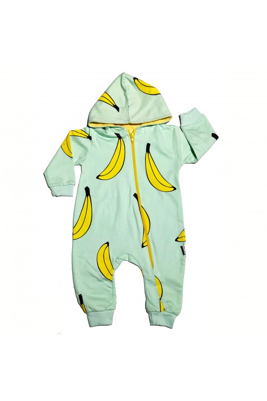 Kapuşonlu Muz Baskılı Tulum