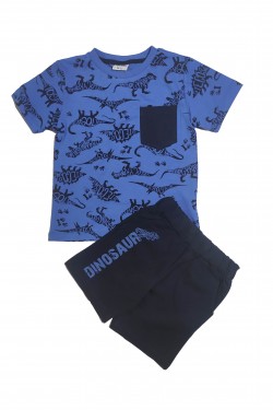 Dinozor Baskılı Cep Detaylı İkili Takım