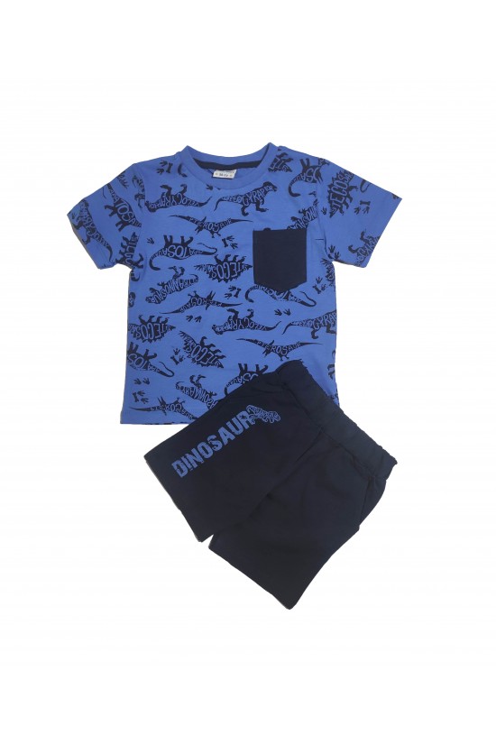 Dinozor Baskılı Cep Detaylı İkili Takım Dinozor Baskılı Cep Detaylı İkili Takım