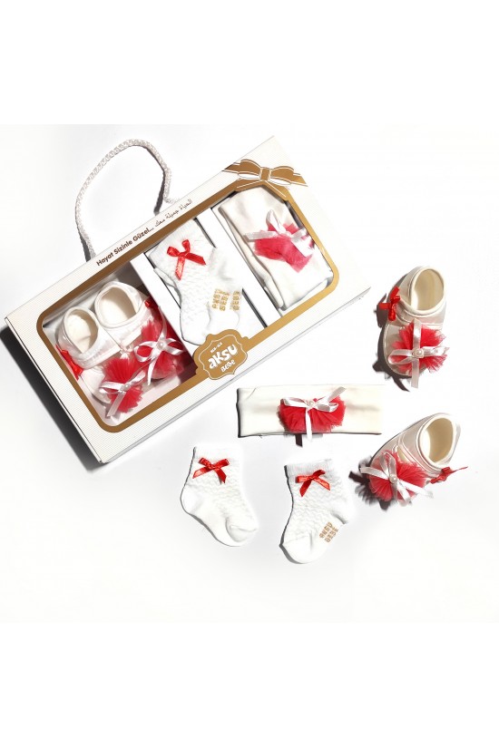 Tüllü Kurdele İşlemeli 3' lü Patik