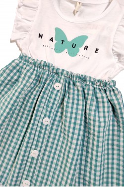 Kelebek Baskılı Düğme Detaylı Elbise Kelebek Baskılı Düğme Detaylı Elbise