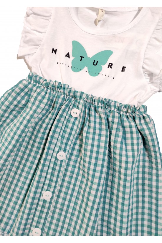 Kelebek Baskılı Düğme Detaylı Elbise Kelebek Baskılı Düğme Detaylı Elbise