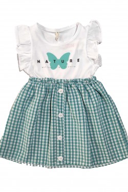 Kelebek Baskılı Düğme Detaylı Elbise