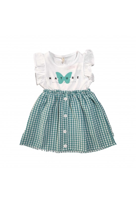 Kelebek Baskılı Düğme Detaylı Elbise Kelebek Baskılı Düğme Detaylı Elbise