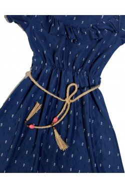 Yaka Detaylı Belden Büzgülü Elbise